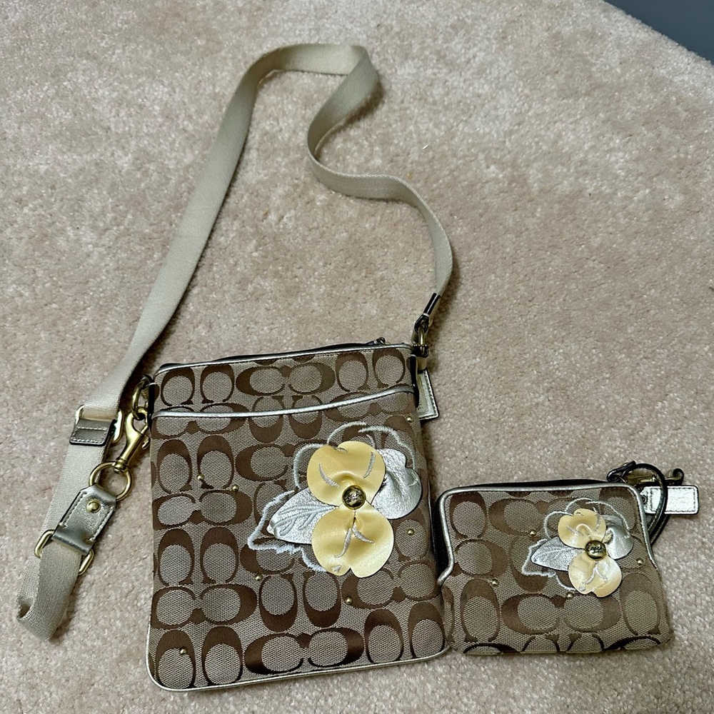 Coach Brown and Yellow Crossbody Bag